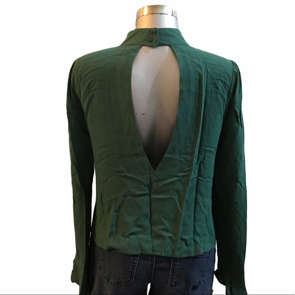 Bell Sleeve Fairy Blouse Top Mock Neck Lightweight Fairycore Keyhole Back Forest - Picture 5 of 10